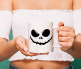 Halloween ghost face coffee mug with high-quality white gloss, 11oz ceramic, dishwasher and microwave safe, featuring vibrant sublimation print.